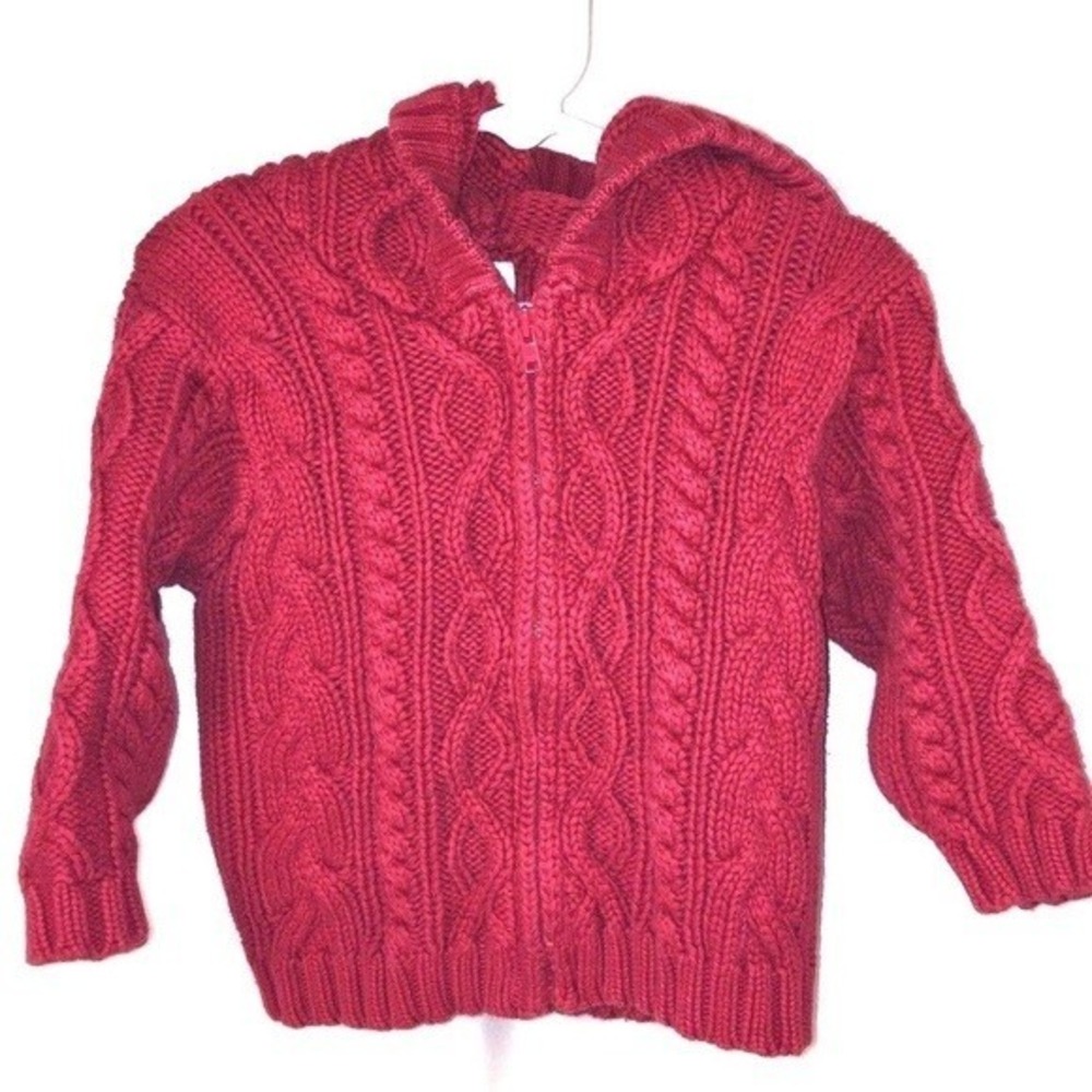 Baby Gap Cable Knit Hoodie Kids 12-24 Months Red Zip Front Sweater